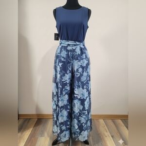 ​JH Evenings Floral Maxi Dress Size 16 NWT Navy Blue Sleeveless Chiffon Formal